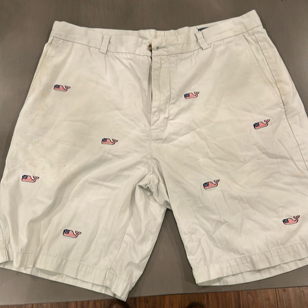 Men's White Shorts with Embroidered Flags